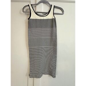 Free Movement Striped Tank Dress Cream Black White Midi Knee Length